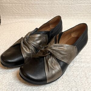 FIDJI black and Pewter leather Low heels Slip On Women’s size 37 EU